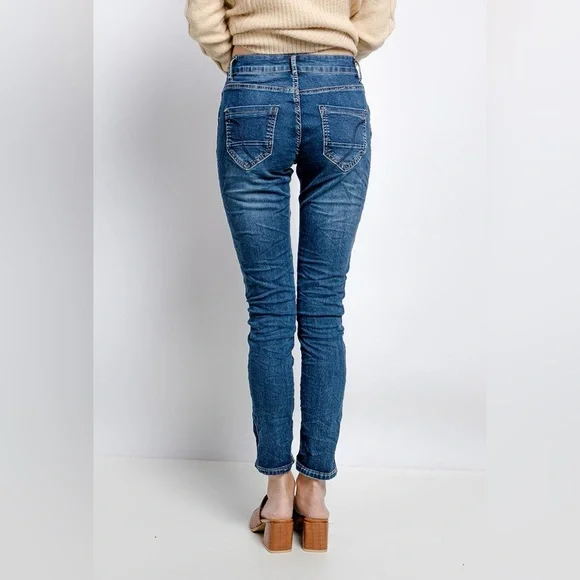 Tempo Paris Blue Floral Reversible Denim Skinny Jeans Cotton Blend Large - Picture 4 of 16